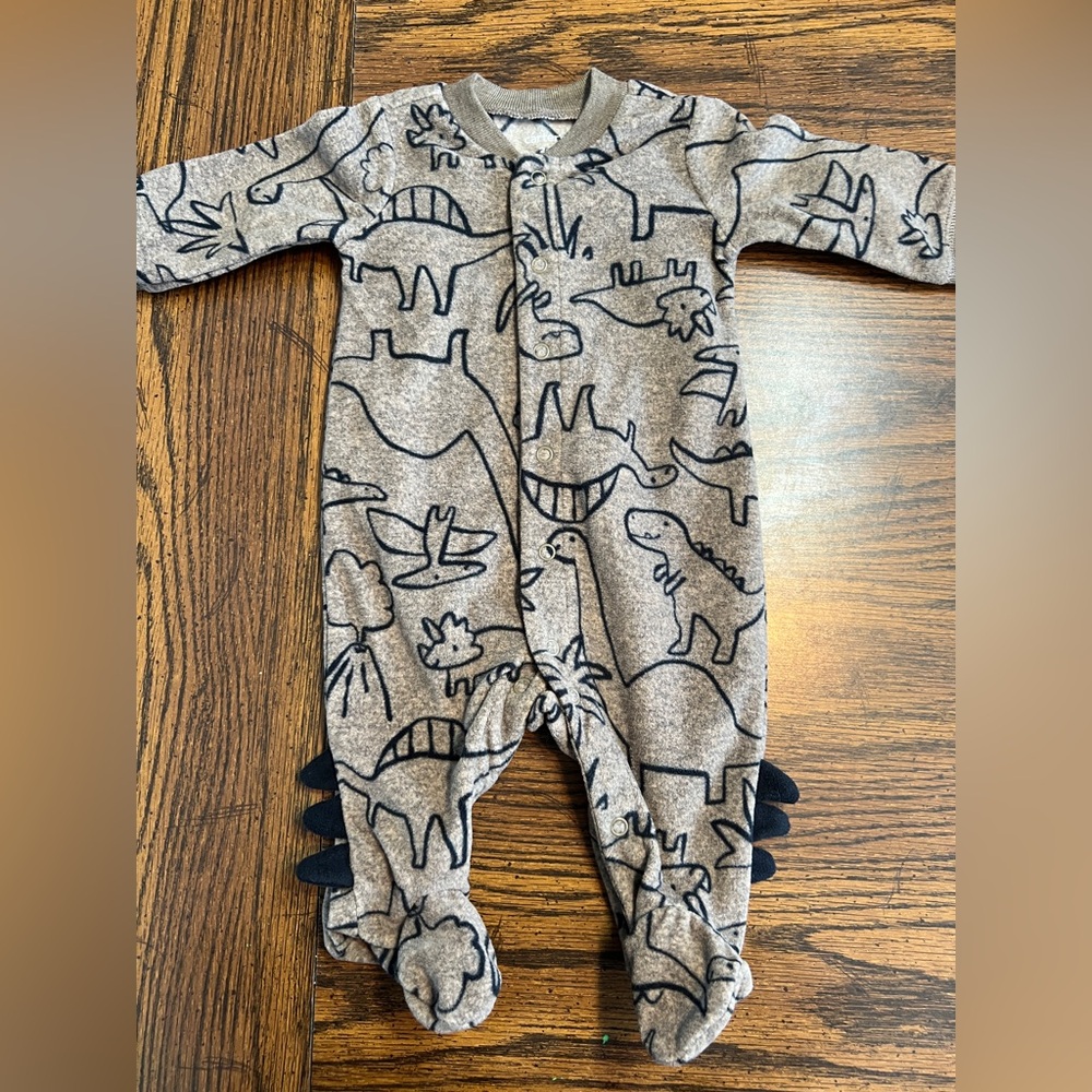 carters boys brown fleece dinosaur sleep and play outfit 3 months